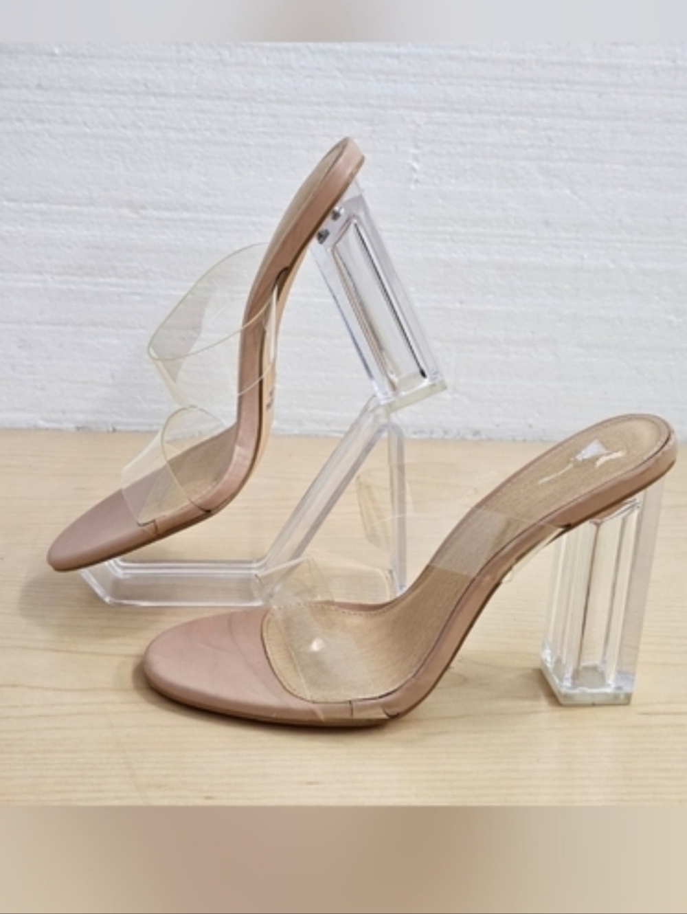 Olivia Jaymes Double Transparent Strap Plexiglass Block Heels Sandals, 8